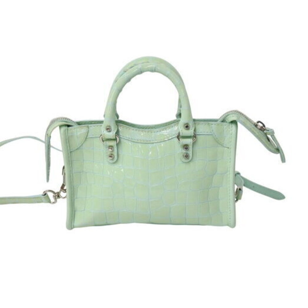 BALENCIAGA City Handbag Green Patent Vernis Leather Crocodile Embossed - Picture 3 of 8